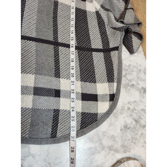 Loft‎ Womens Black Gray Plaid 3/4 Sleeve Cowl Neck Sweaters Size Medium Petite - Picture 6 of 6